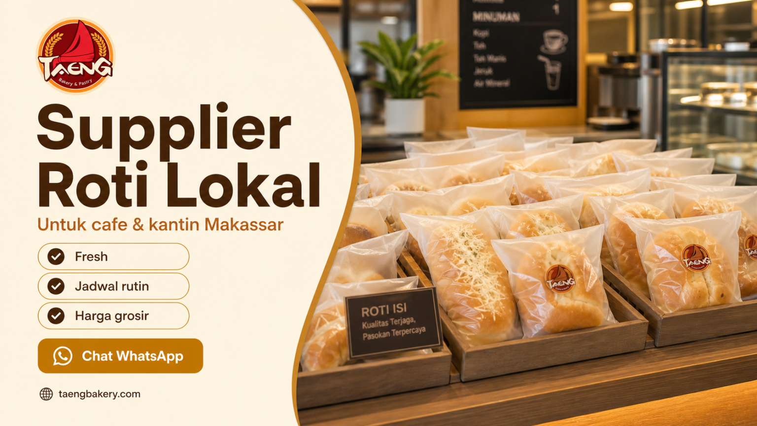 Cover artikel supplier roti lokal untuk cafe dan kantin Makassar Taeng Bakery