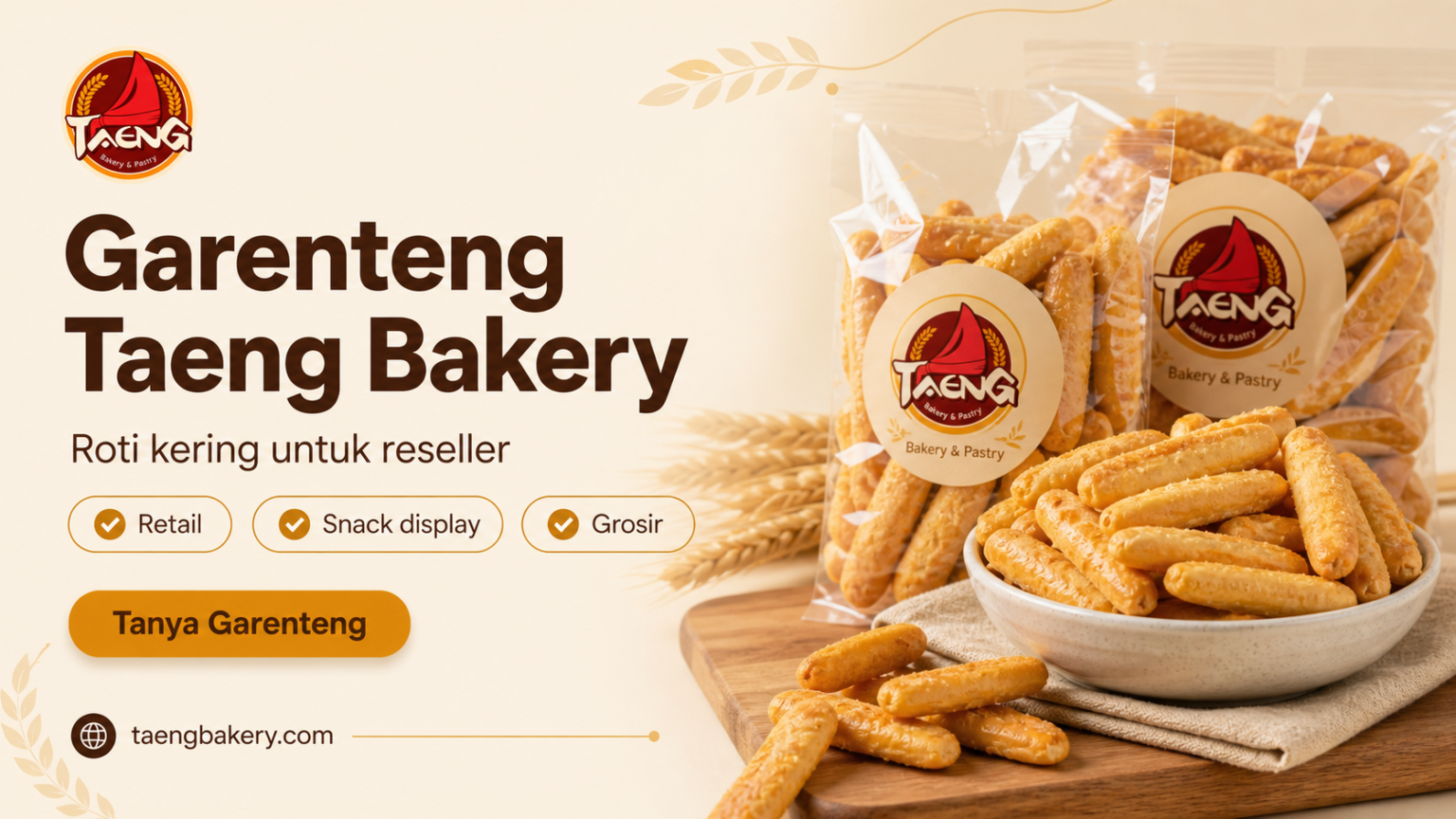 Cover artikel Garenteng Taeng Bakery roti kering untuk retail reseller dan snack display