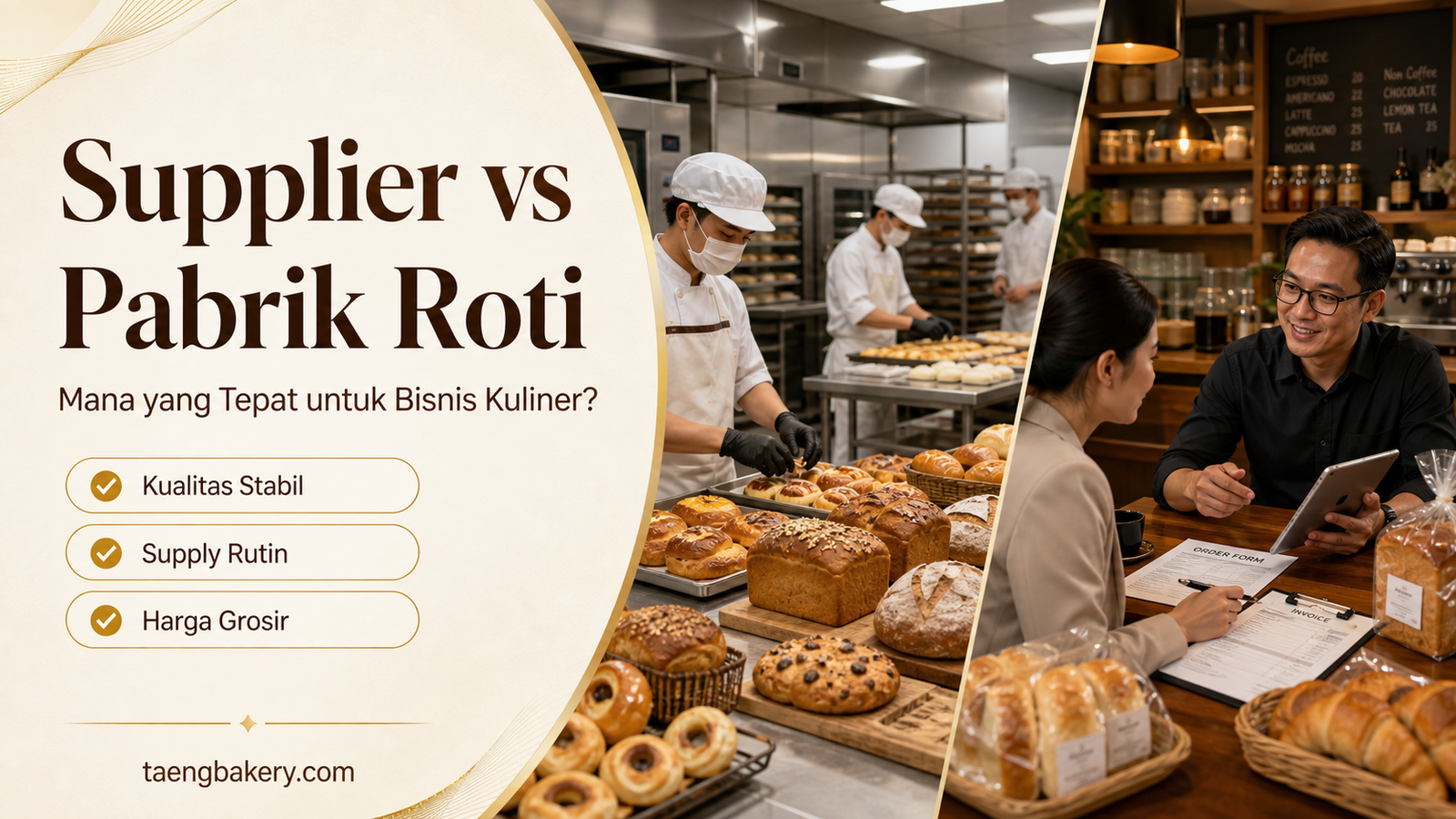 Cover artikel supplier vs pabrik roti untuk bisnis kuliner Makassar Taeng Bakery